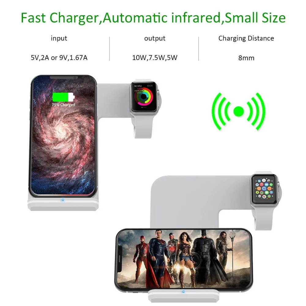 PORTEFEUILLE 2in1Dual Qi Беспроводной Зарядное устройство быстро док станция для iPhone X 10 XS MAX
