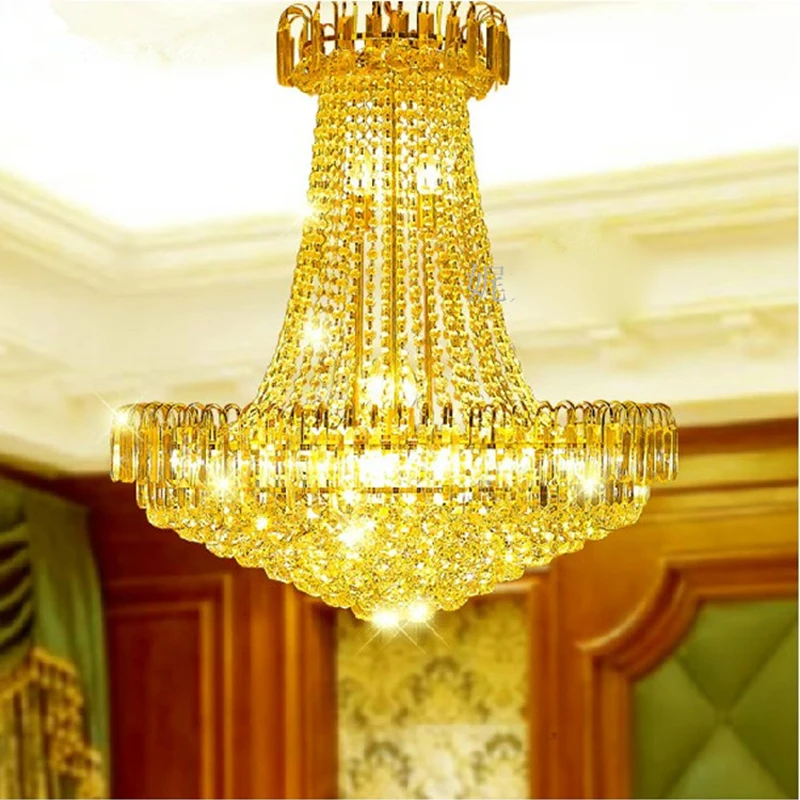 Люстра в европейском стиле с золотыми кристаллами двухнапольная хрустальная