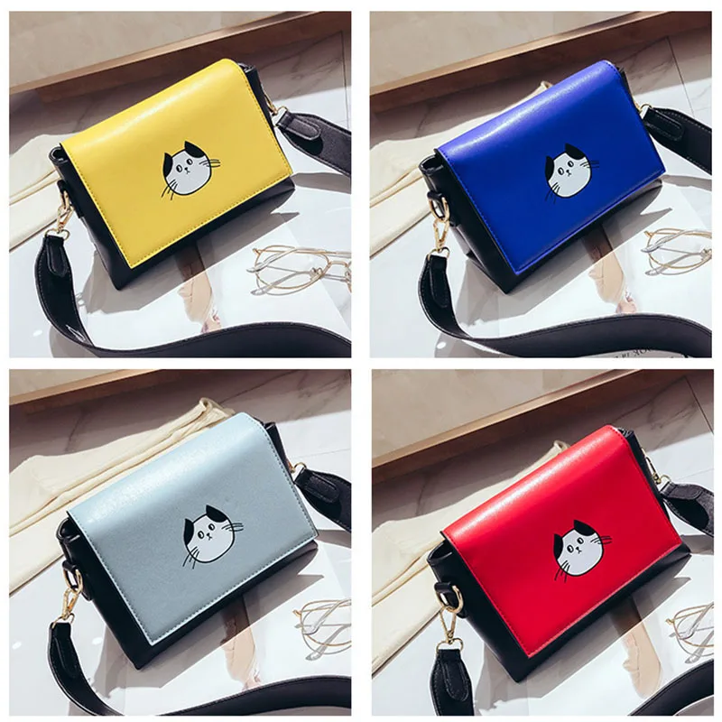Women PU Leather Shoulder Bag Simple Flap Cute Cat Print Crossbody Messenger Bags LXX9 | Багаж и сумки