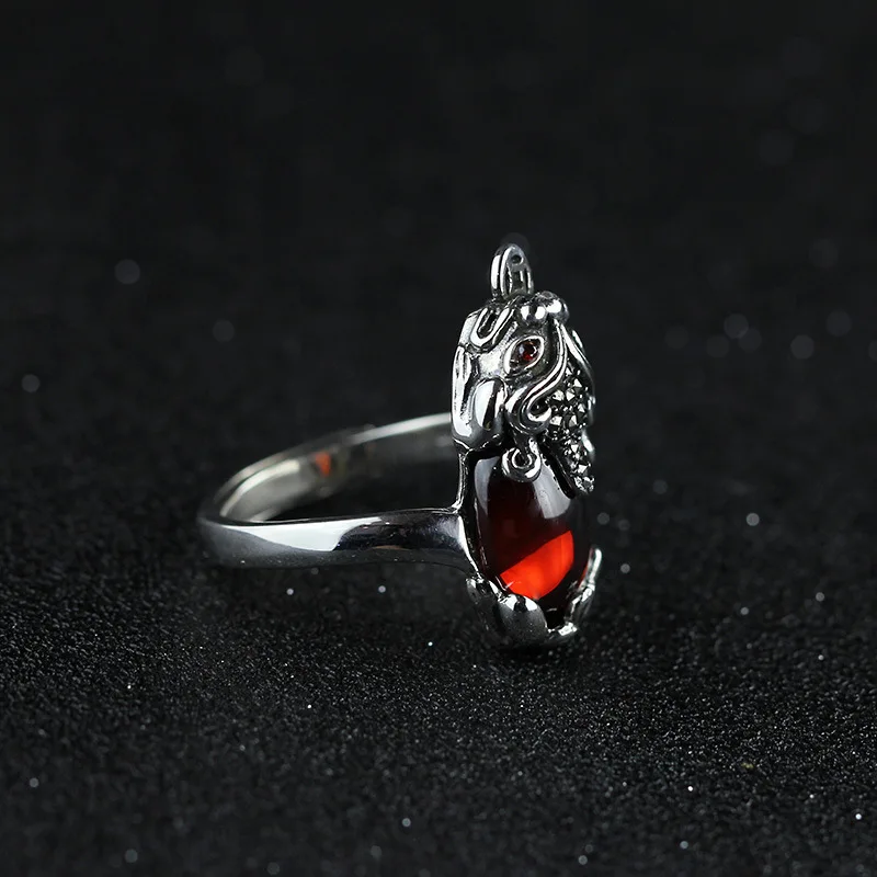 Женское кольцо из серебра 100% пробы с красным нефритом|Кольца| |