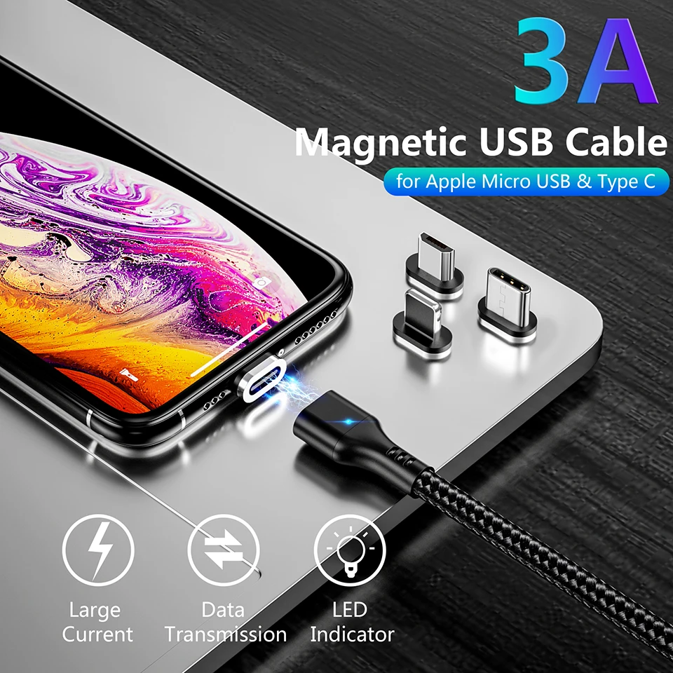 ZRSE Магнитный Micro Usb кабель для Iphone samsung 3A Быстрая зарядка данных провод шнур магнит Зарядное устройство Usb type C кабель для мобильного телефона