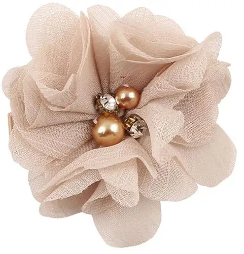 Хаки 18 шт Pearl Rhinestone шифон цветы аксессуары для волос ручной работы букет цветы оформление нет заколки для оголовье T172 - Цвет: Хаки