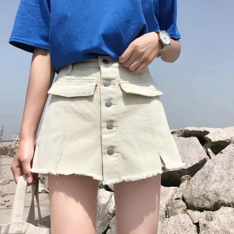 Женские шорты новинка 2019 однотонные однобортные джинсовые из двух частей