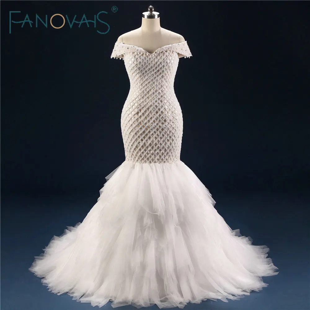 Русалка свадебные платья бисером жемчуг роскошные свадебные платья Vestido dе novia сетка бисером тюль свадебные платья robe maree
