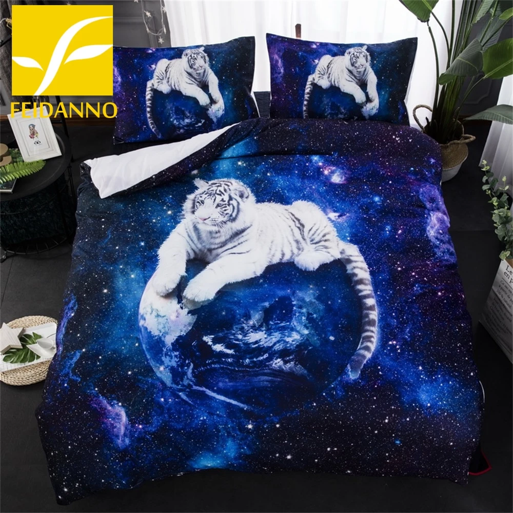 3D Тигр galaxy star twin король Королева двойной ful размер постельное белье наволочка