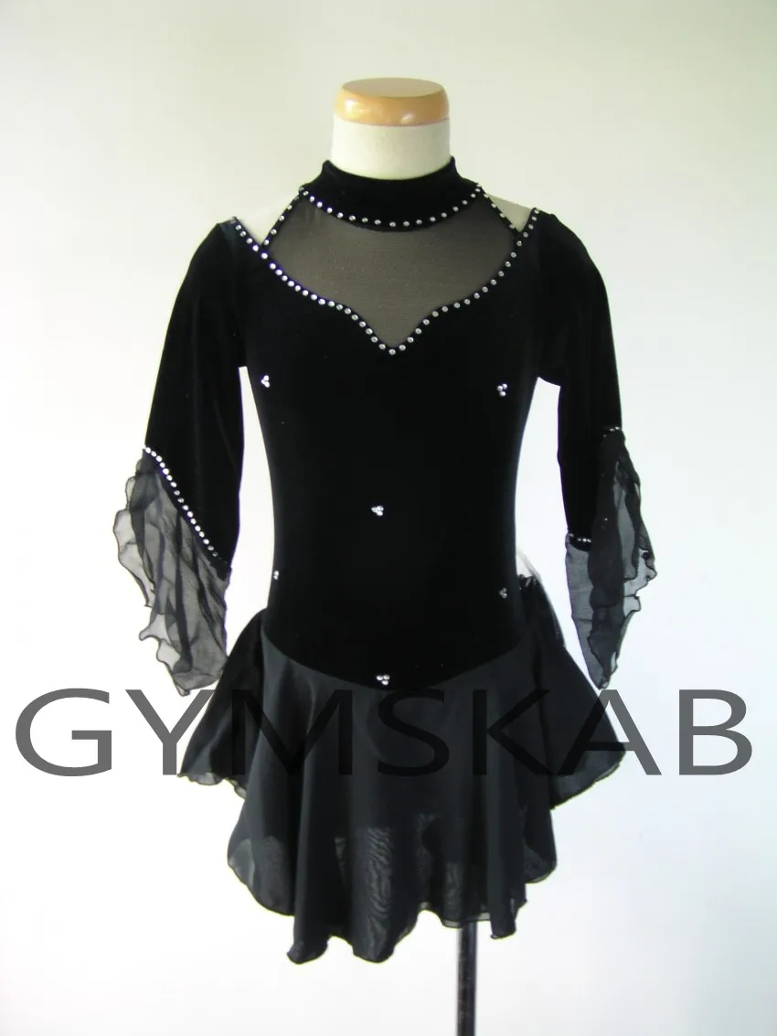 2018 Elegant Black Figure Skating Dress Women's Girl's Customized Ice Short-sleeved Gymnastics Costume 5465 |