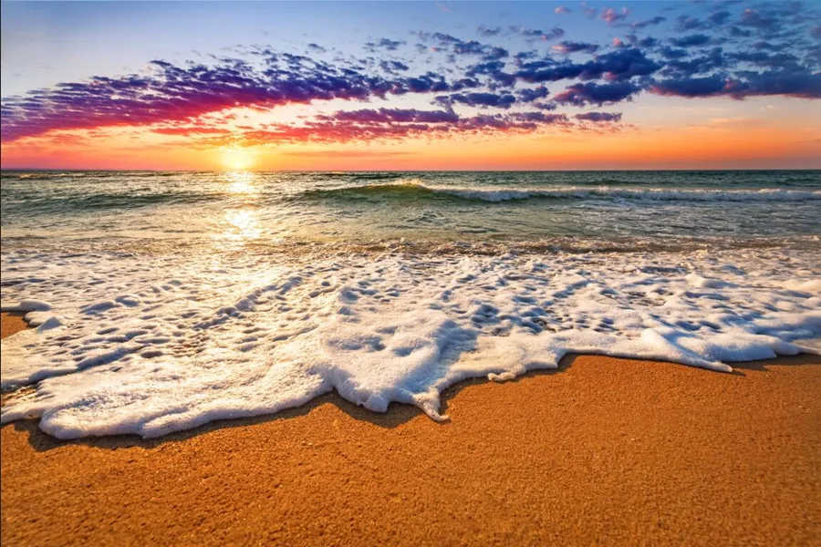 Пользовательские фрески Рассветы и закаты Побережье Морской пена Природные обои для гостиной ТВ-фон Диванная стена Спальня 3D-обои.