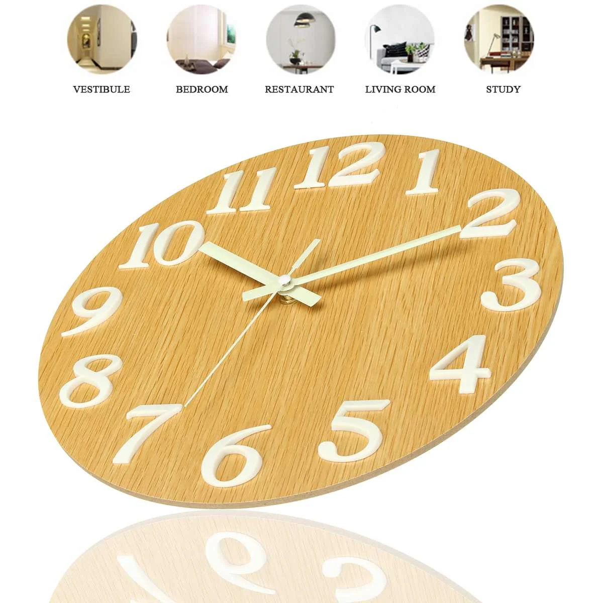12 Inch Silent Luminous Wall Clocks Glow in Dark Modern 3D Decor Home Living Room Bedroom Quartz Wall Hanging Clock