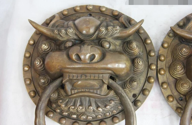 Chinese bronze Copper Foo Dog Guardian Lion Tiger Head Door handle Knocker Pair | Дом и сад