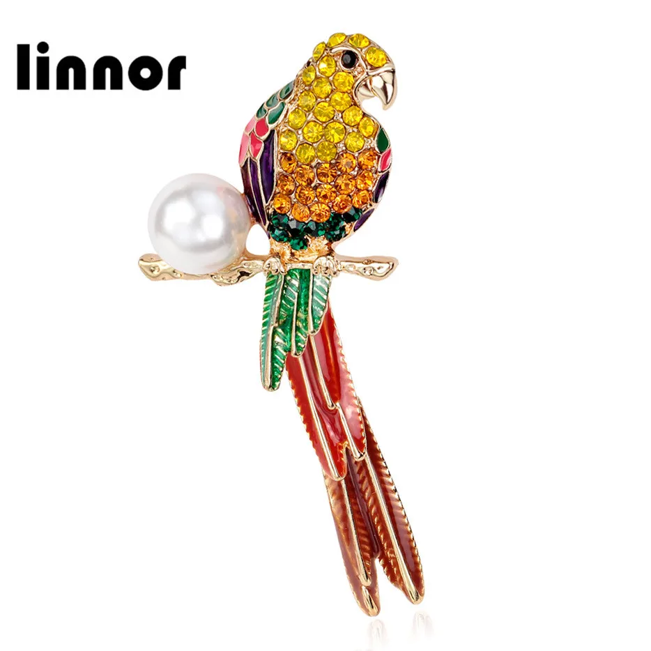 Linnor уникальный разноцветный попугай броши булавка эмаль птица фарфор Брош Strass