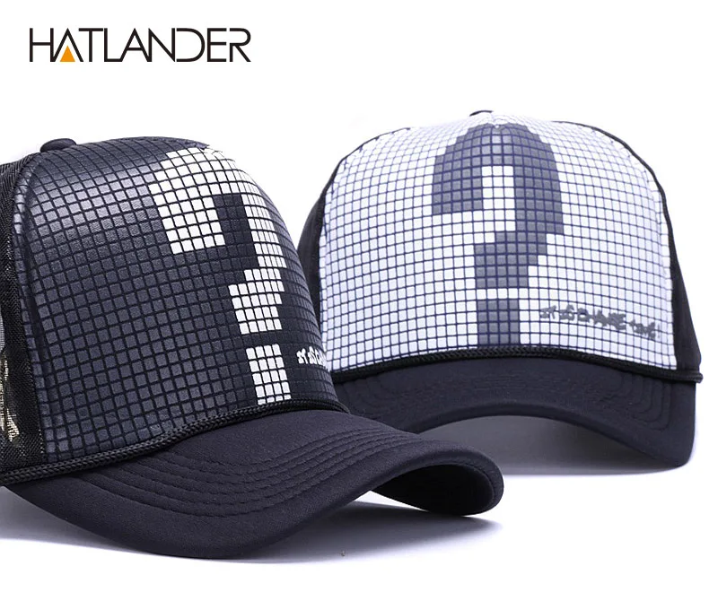 HATLANDER, повседневная черная сетчатая бейсболка, Мужская кепка для грузовика, женская летняя солнцезащитная Кепка, губчатая Спортивная Кепка, регулируемый бейсболка кепка