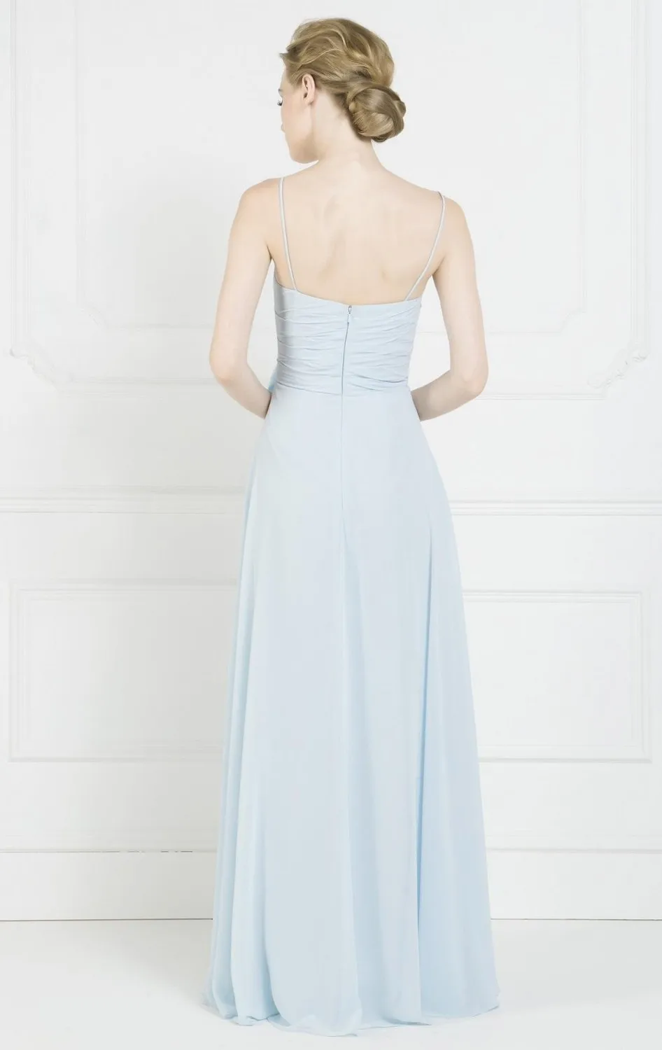 

Blue Long Chiffon Bridesmaid Dresses 2017 New Spaghetti Straps Ruched A-Line Sleeveless Prom Party Gowns Custom Made WL07