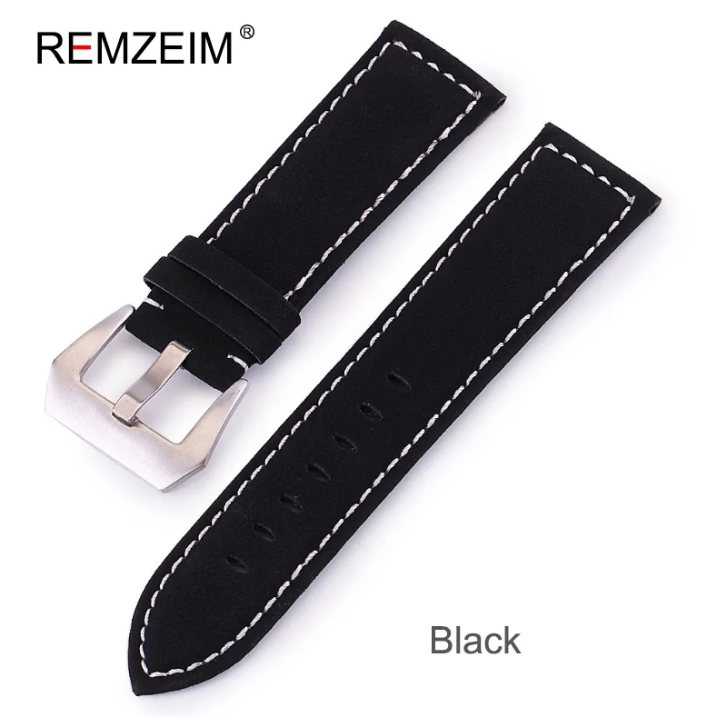 REMZEIM 18 мм 20 мм 22 мм 24 мм Матовый кожаный ремешок для часов для мужчин и женщин из нержавеющей стали ремешок с пряжкой relogio pulseira браслет montre - Цвет ремешка: Black