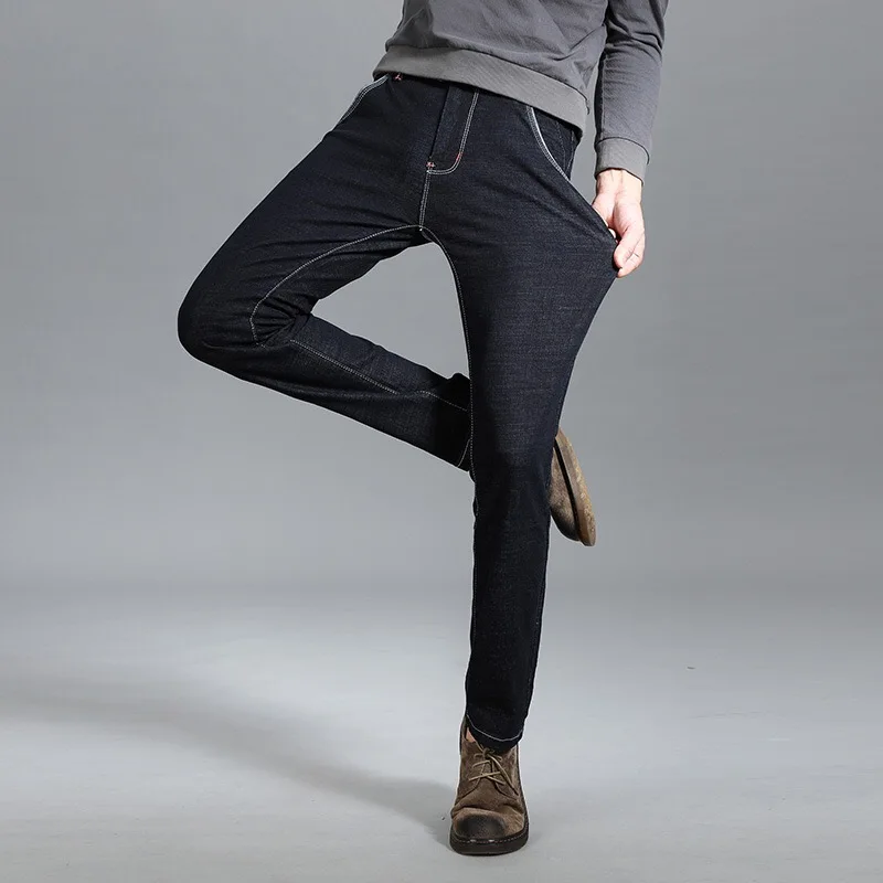 Высокое качество Большие размеры 42 Однотонная одежда черные джинсы прямые брюки