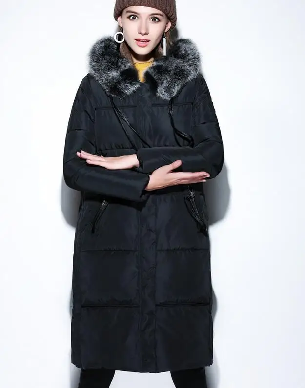 

XL-5XL Hot / Winter Female New Fashion Big Yards Long Fertilizer Increase The Fox Collars Down Jacket