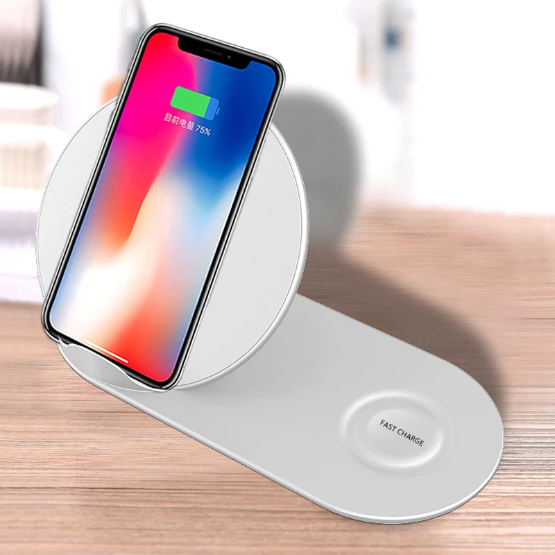Беспроводное зарядное устройство 2 в 1 для Samsung Watch Быстрая Зарядка QI Galaxy S10 S9 S8 S7 Edg
