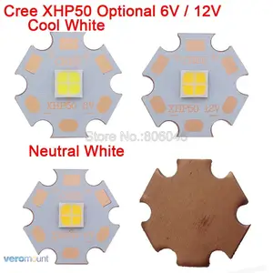 Cree XHP50 6 в или 12 В 6500 к холодный белый, 5000 К нейтральный белый, 3000 К теплый белый высокомощный светодиодный излучатель на 16 мм 20 мм медное основание PCB