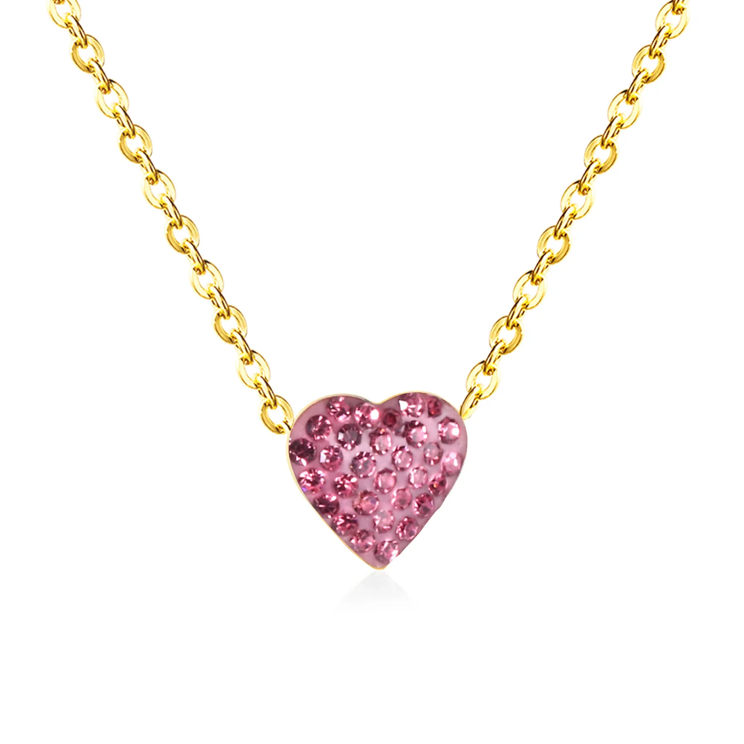gold pink Роскошные стальные ожерелья-чокер с кристаллами в форме сердца из нержавеющей стали золотого/серебряного цвета, ожерелья с подвесками для женщин/девушек,, вечерние, подарок - Окраска металла: gold pink