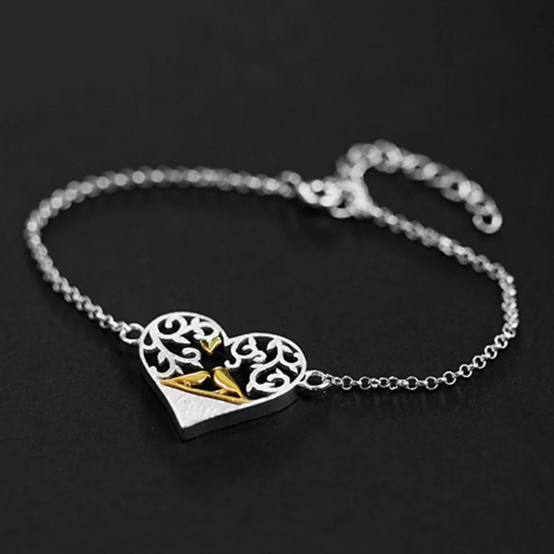 

Lotus Fun Real 925 Sterling Silver Creative Handmade Fine Jewelry Forest Bird in Love Heart Shape Jewelry Set