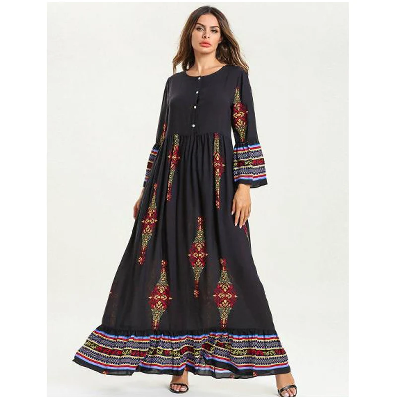 Вышивка цветок мусульманских женщин Kaftan abaya мусульманские платья o образным