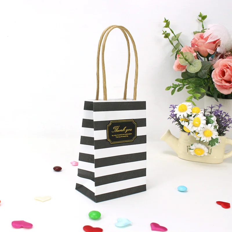 Stripes Black label 50 шт. 12x8x5 см Горячие полосы/точки бумажные пакеты с ручками свадебные сувениры и подарки для гостей коробка для конфет и упаковка подарочные пакеты - Цвет: Stripes Black label
