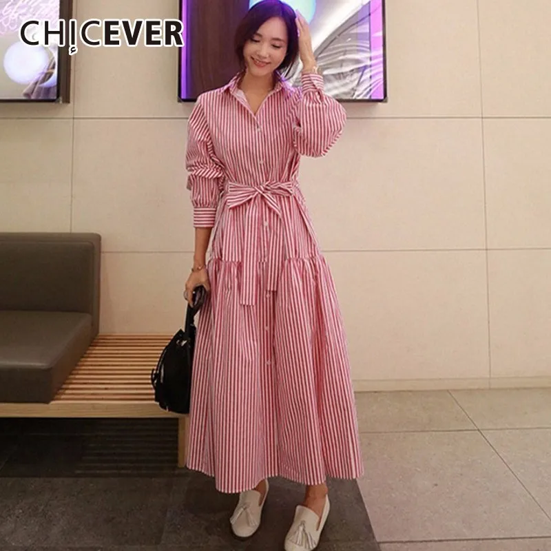Платье CHICEVER женское осеннее в полоску с длинным рукавом асимметричная