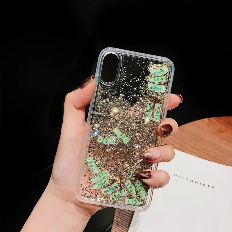 Модный доллар США Золотой зыбучий песок чехол для телефона для iphone XS MAX чехол динамическая жидкая Блестящая крышка для iphone 6 6s 8 7 plus X XS XR