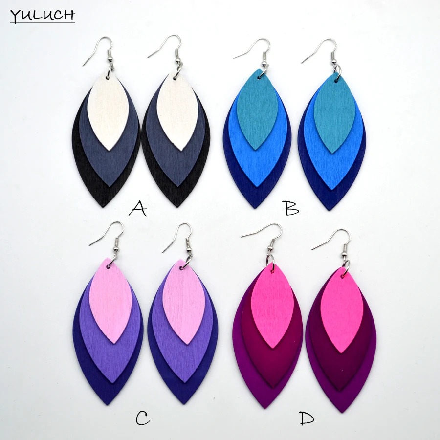 Очаровательные Деревянные серьги-листья аксессуары для сережек три цвета