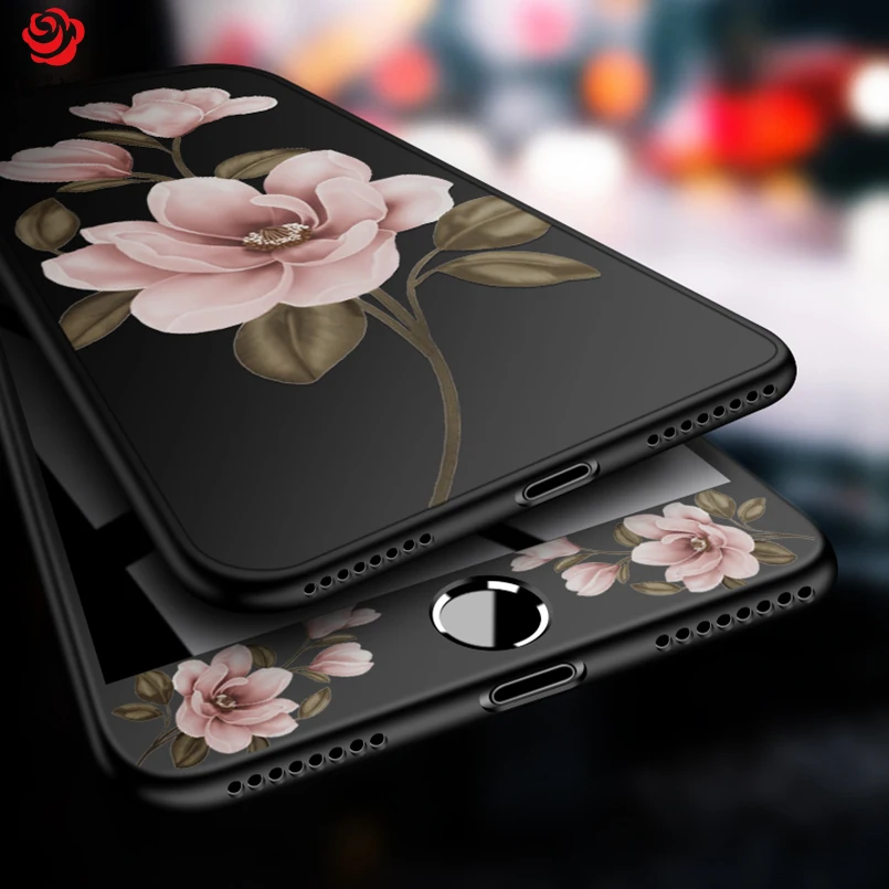Чехол ASINA 360 с полным покрытием для iPhone 8 чехлы цветочным узором 6 6s 7 Plus X черный