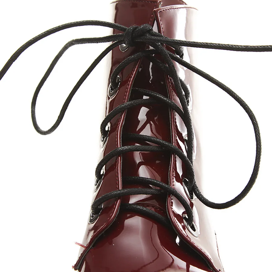 ENMAYLA низкие каблуки цепи шнуровка искусственная кожа круглый носок