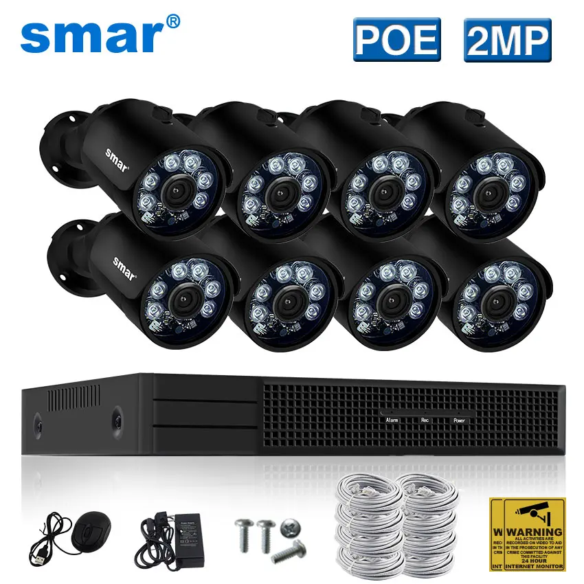 Smh.265 8CH комплект видеонаблюдения 2MP камера безопасности Система 4CH 8CH POE NVR с 1080P POE ip-камера набор Real Plug and Play - Цвет: 8CH 2MP IPC System