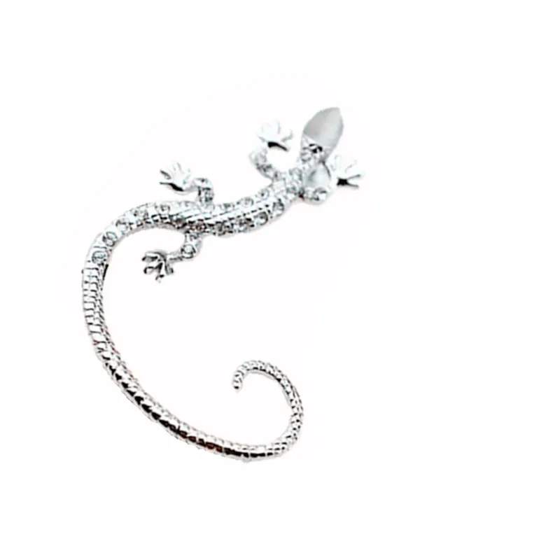 silver color 1 шт. винтажные намотанные серьги с гекконом ящерицы для женщин и мужчин, ювелирные изделия в стиле панк, серьги-гвоздики в виде животных, насекомых, серьги-гвоздики ручной работы с кристаллами E218 - Окраска металла: silver color