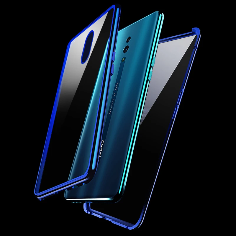 360 full protection screen back tempered glass case for oppo reno luxury aluminum metal magnet bumper case for oppo reno cover free global shipping