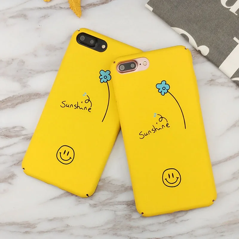 BR CENTENARIO(BR CENTENARIO) Cute Cartoon Smile Case For iPhone X 8 Plus Yellow Plant Words Hard PC Back Cover iPho |