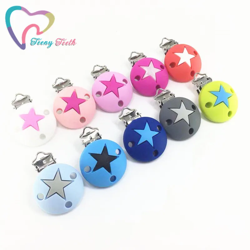 

Teeny Teeth 1 PC Pacifier Clip Round Star Pacifier Chain Clip,Silicone Clip Selectable Silicone Teething Beads Suspender Clip