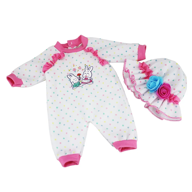 jumpsuit with hat Новинка года, аксессуары для кукол, Одежда для кукол, размер 43 см, белый комбинезон в горошек с шапочкой, кукла для маленьких девочек 17 дюймов - Цвет: jumpsuit with hat