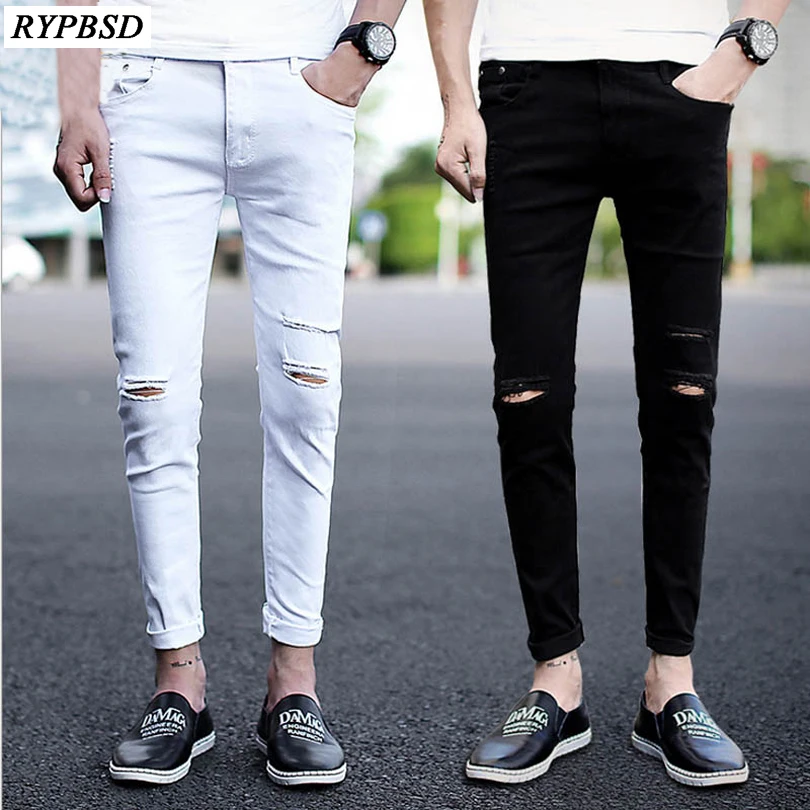 Джинсы мужские рваные джоггеры брюки Slim Fit повседневные с дырками брюки-карандаш