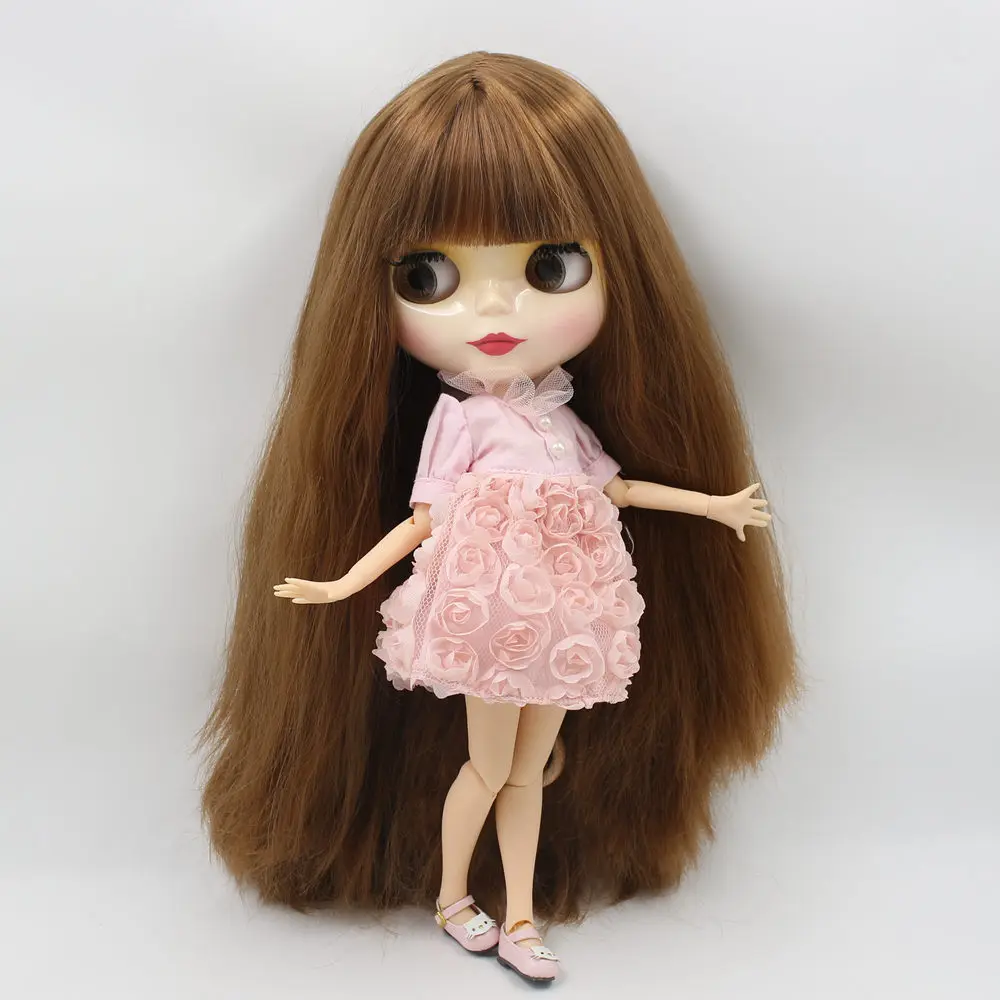 Ледяной DBS Blyth кукольные нет. QN1741 каштановые прямые волосы на шарнирное тело из