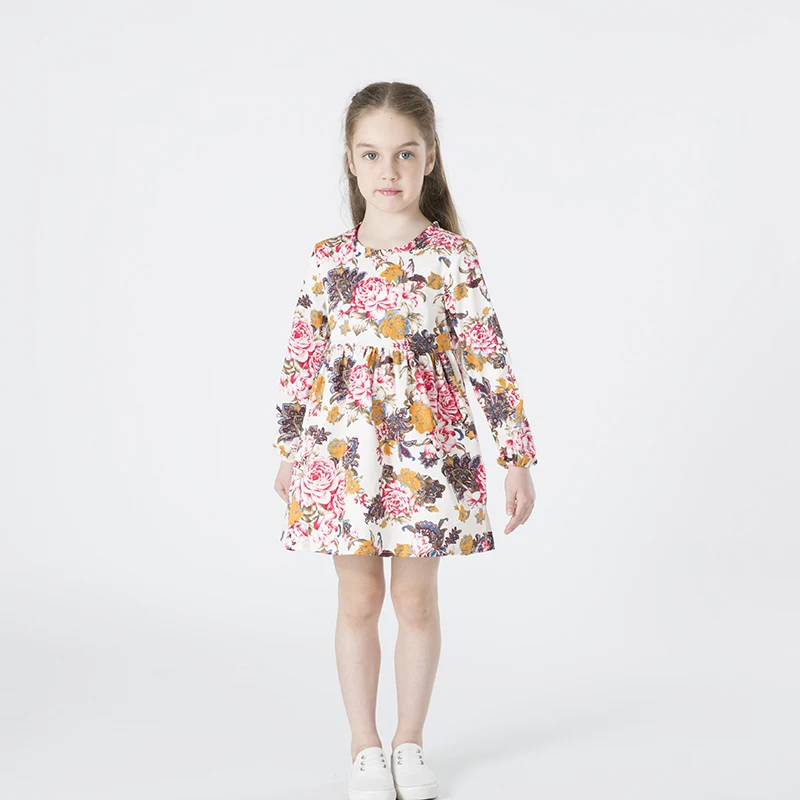 Hot Sale Spring Summer New 2017 European Style Girl Dress Baby Girls Print Flowers Floral Dresses Cotton Kids Clothes | Детская одежда