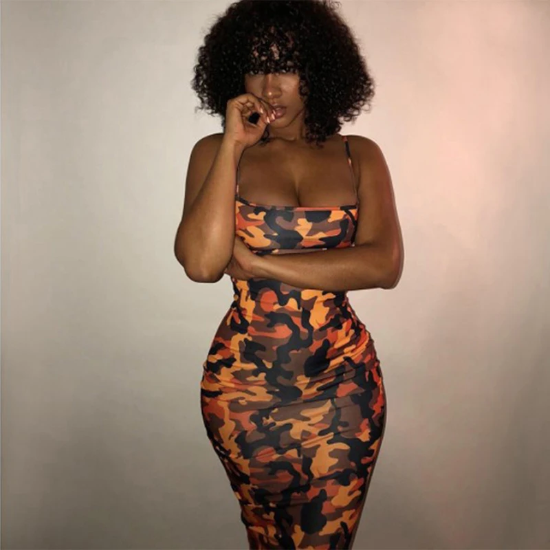 Camouflage Plus Size Sexy Dress Summer Off Shoulder Sleeveless Mini Party Beach Backless Club Bodycon Women Dresses | Женская одежда