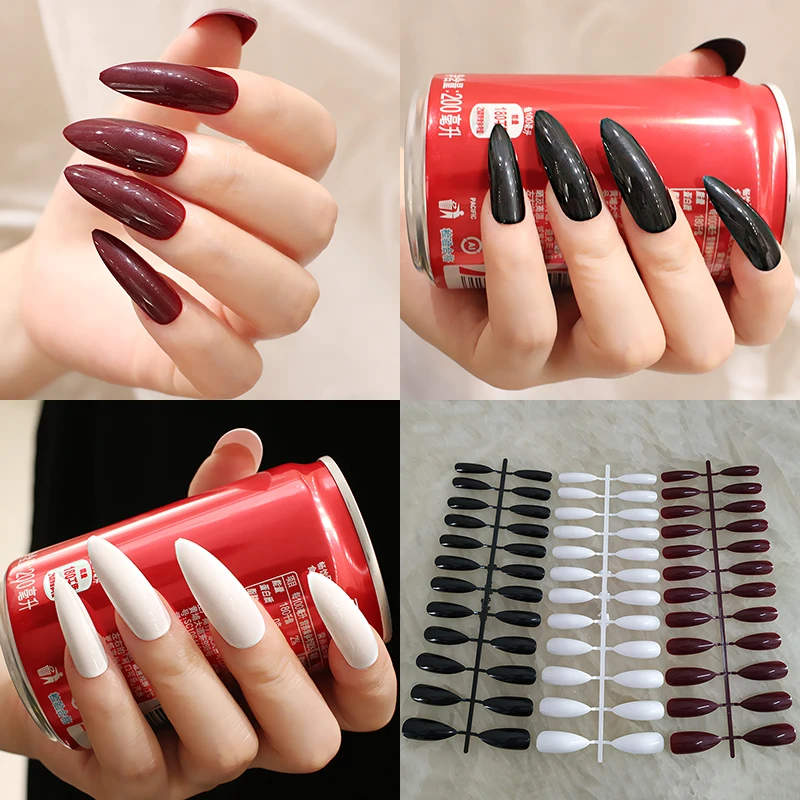 Классические французский накладные ногти стилеты очень длинные полностью для