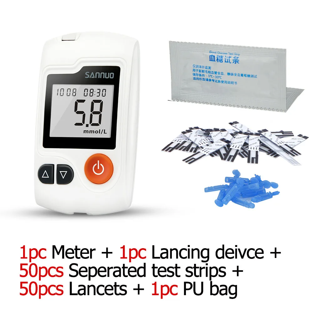 meter-50 strips Sinocare ga-3 кровь глюкометр с тест полосками и иглами Измерение сахара в браге медицинские инструменты диабет патчи - Цвет: meter-50 strips