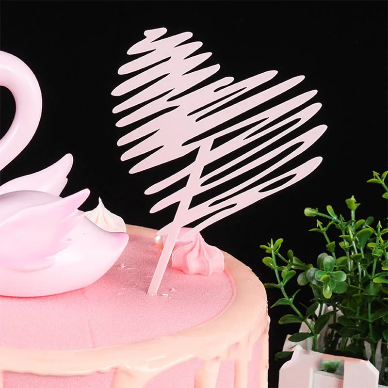 4 Pink Украшения для торта в форме сердца с золотым блеском, акриловые, Новые вечерние украшения на день рождения - Цвет: 4 Pink