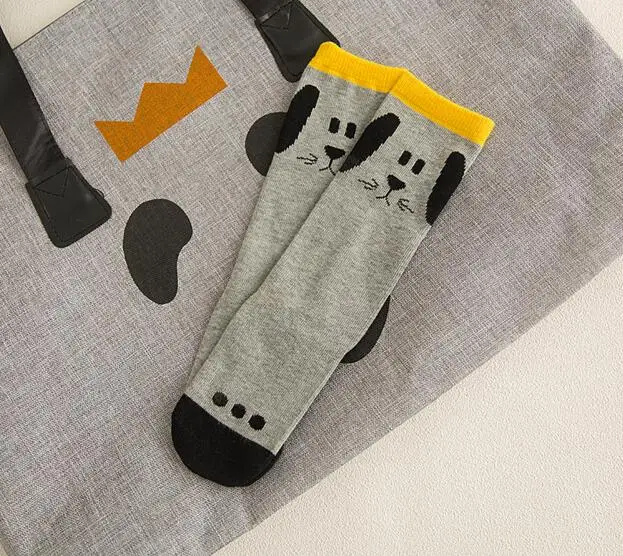 Grey dog Детские мягкие хлопковые носки для девочек и мальчиков, в полоску, с геометрическим рисунком, с героями мультфильмов, детские длинные носки, рождественский подарок, носки, теплые гетры - Цвет: Grey dog