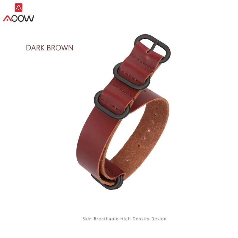 Brown black-buckle AOOW ZULU ремешок из натуральной кожи с черной пряжкой для часов для женщин и мужчин 18 мм 20 мм 22 мм 24 мм браслет на запястье - Цвет ремешка: Brown black-buckle