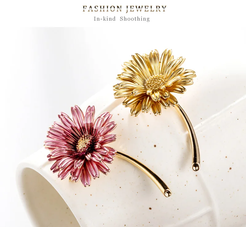 Женская Брошь в виде подсолнечника большая Цветочная из сплава 3 вида цветов |