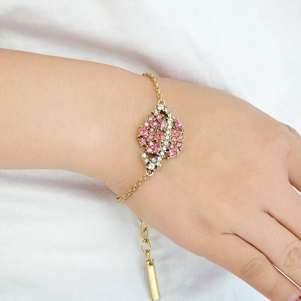 Fanhua Новинка 2017 года Antiuqe золото Цвет цепь с белым ярко со стразами и круглым