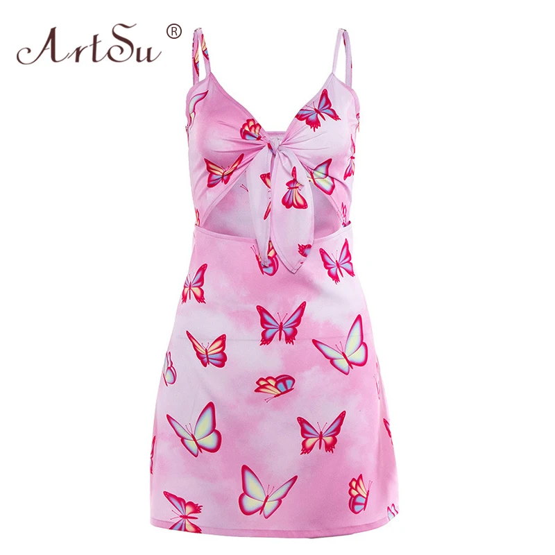 ArtSu/милое летнее платье для девочек со шнуровкой с розовыми бабочками 2019 г.
