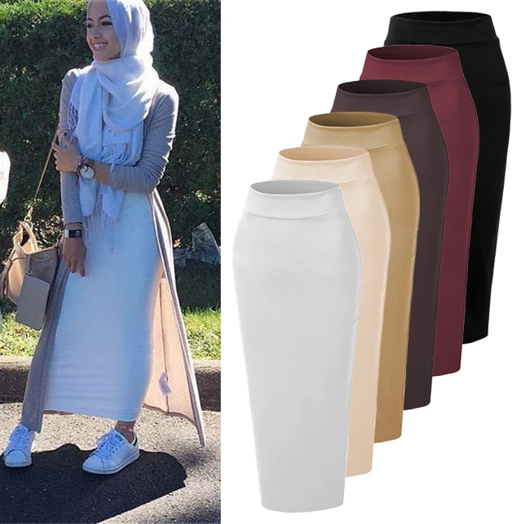 Мусульманское платье Женская юбка скромная мусульманская юбка-карандаш длиной до щиколотки плотная Вязаная хлопковая одежда для вечерино...