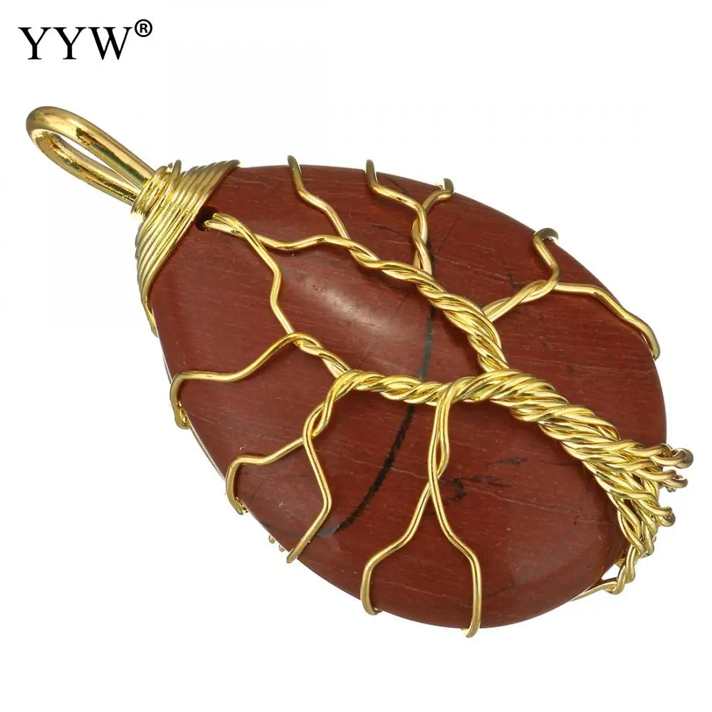 Золотой цвет проволока обертывание Древо жизни натуральный драгоценный камень